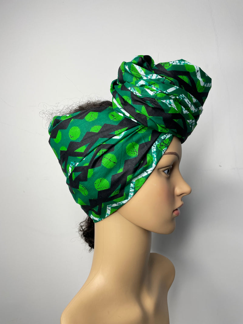 Skyler Green and White Ankara Headwrap/Scarf