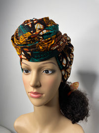 Jessie Brown and Green Ankara Headwrap/Scarf