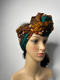 Jessie Brown and Green Ankara Headwrap/Scarf