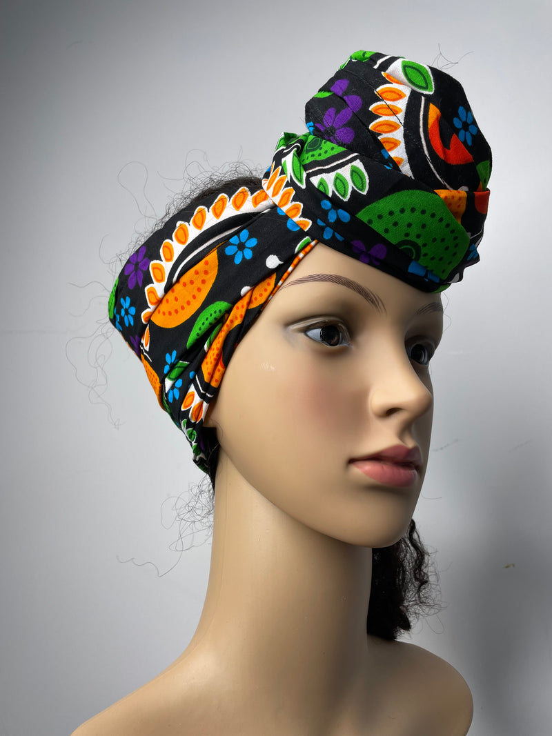 Zoey Orange and Green Multicolored Ankara Headwrap/Scarf