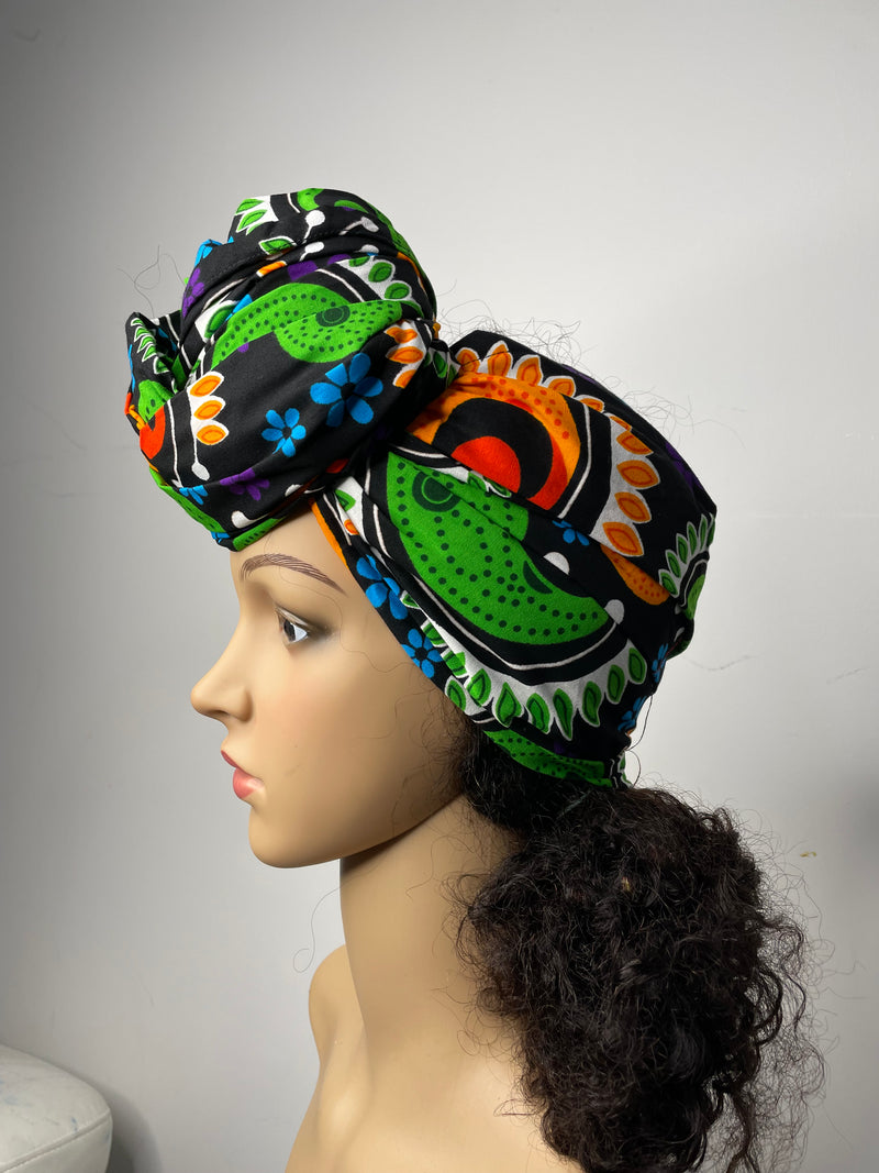 Zoey Orange and Green Multicolored Ankara Headwrap/Scarf