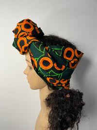 Abigail Ankara Headwrap/Scarf | Green and Orange African Print