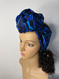 Stephanie Blue and Black Ankara Headwrap/Scarf