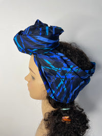 Stephanie Blue and Black Ankara Headwrap/Scarf