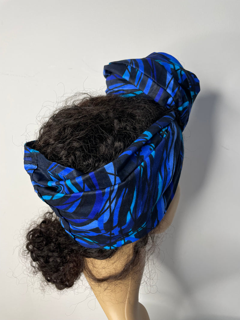 Stephanie Blue and Black Ankara Headwrap/Scarf