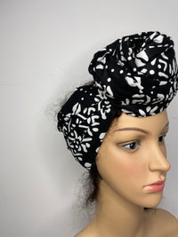 Alkeba Black and White Ankara Headwrap/Scarf