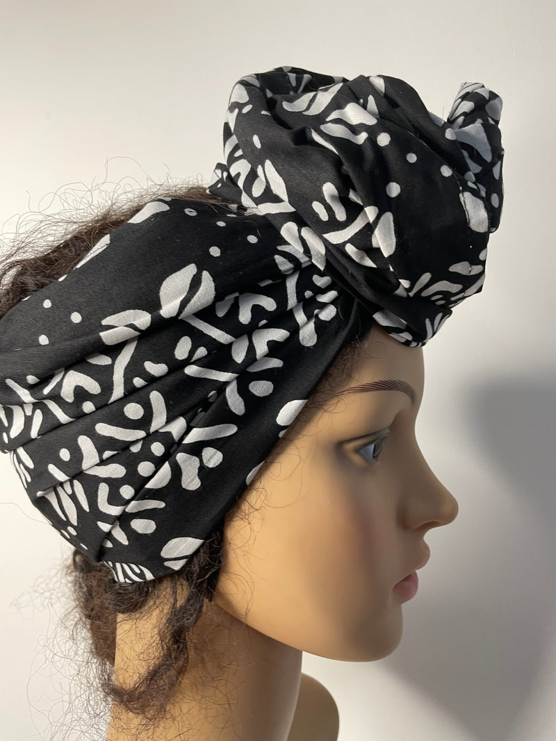 Alkeba Black and White Ankara Headwrap/Scarf