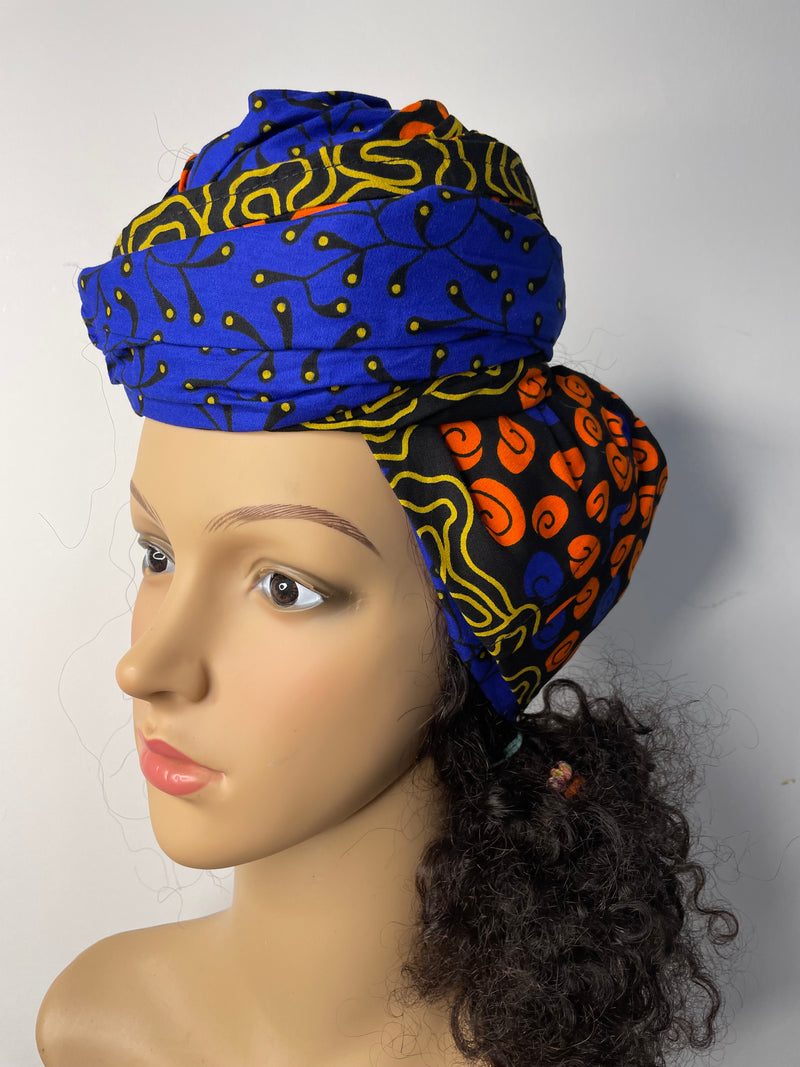 Esohe Blue and Orange Ankara Headwrap/Scarf