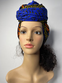 Esohe Blue and Orange Ankara Headwrap/Scarf