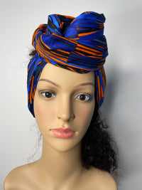 Jiji Blue and Orange Ankara Headwrap/Scarf