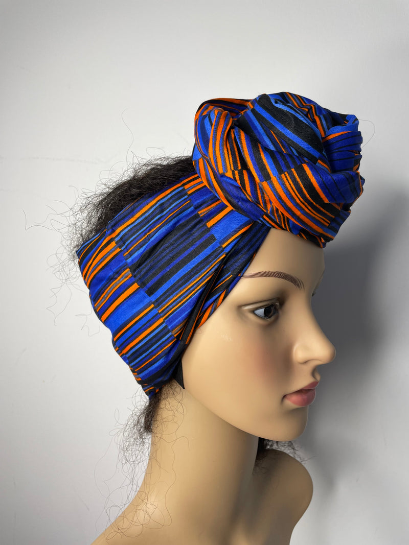 Jiji Blue and Orange Ankara Headwrap/Scarf