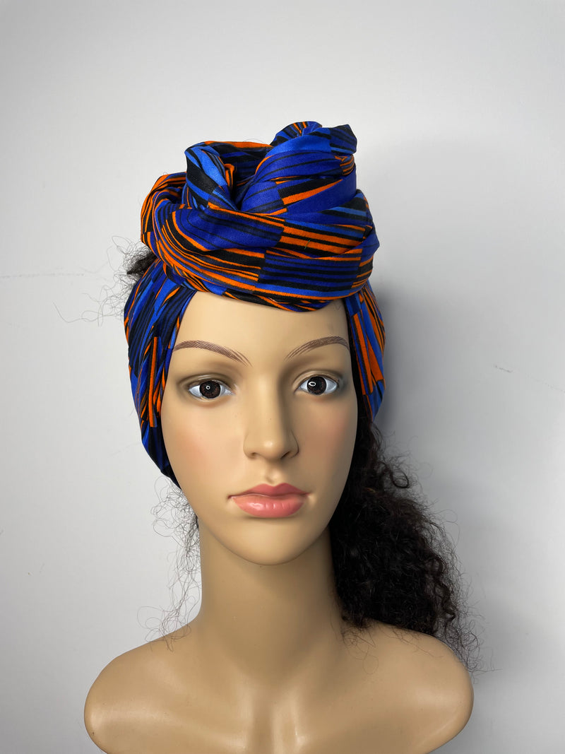 Jiji Blue and Orange Ankara Headwrap/Scarf