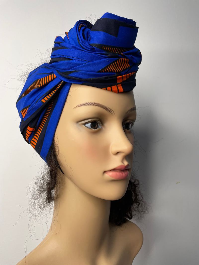 Josie Blue and Orange Ankara Headwrap/Scarf