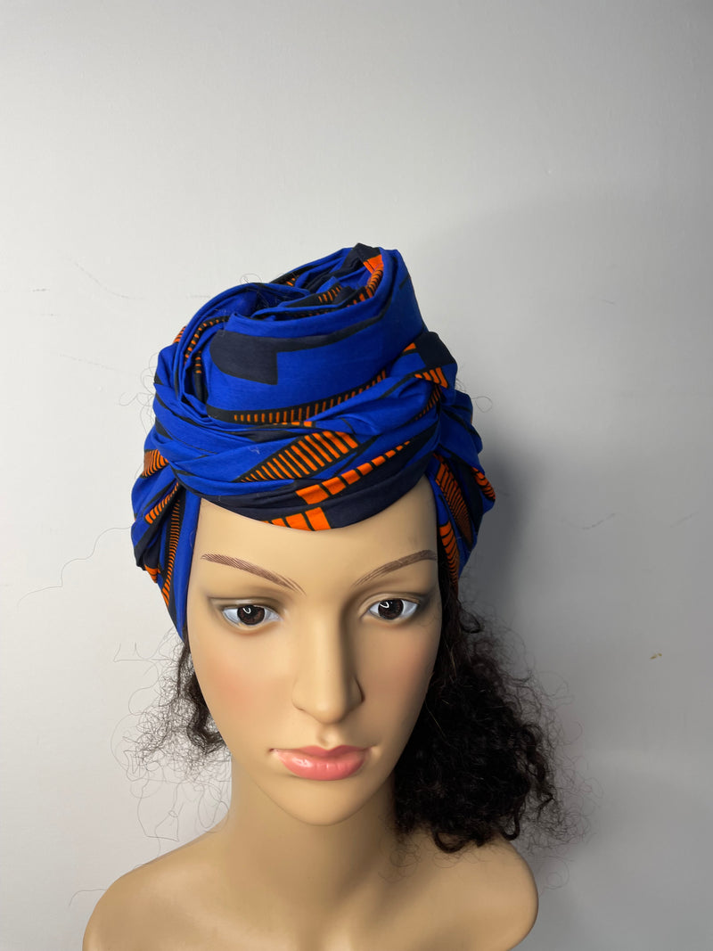 Josie Blue and Orange Ankara Headwrap/Scarf