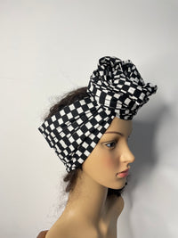 Stacey Black and White Ankara Headwrap/Scarf