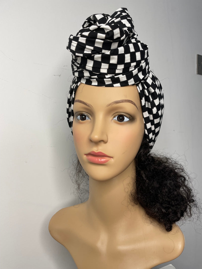 Stacey Black and White Ankara Headwrap/Scarf