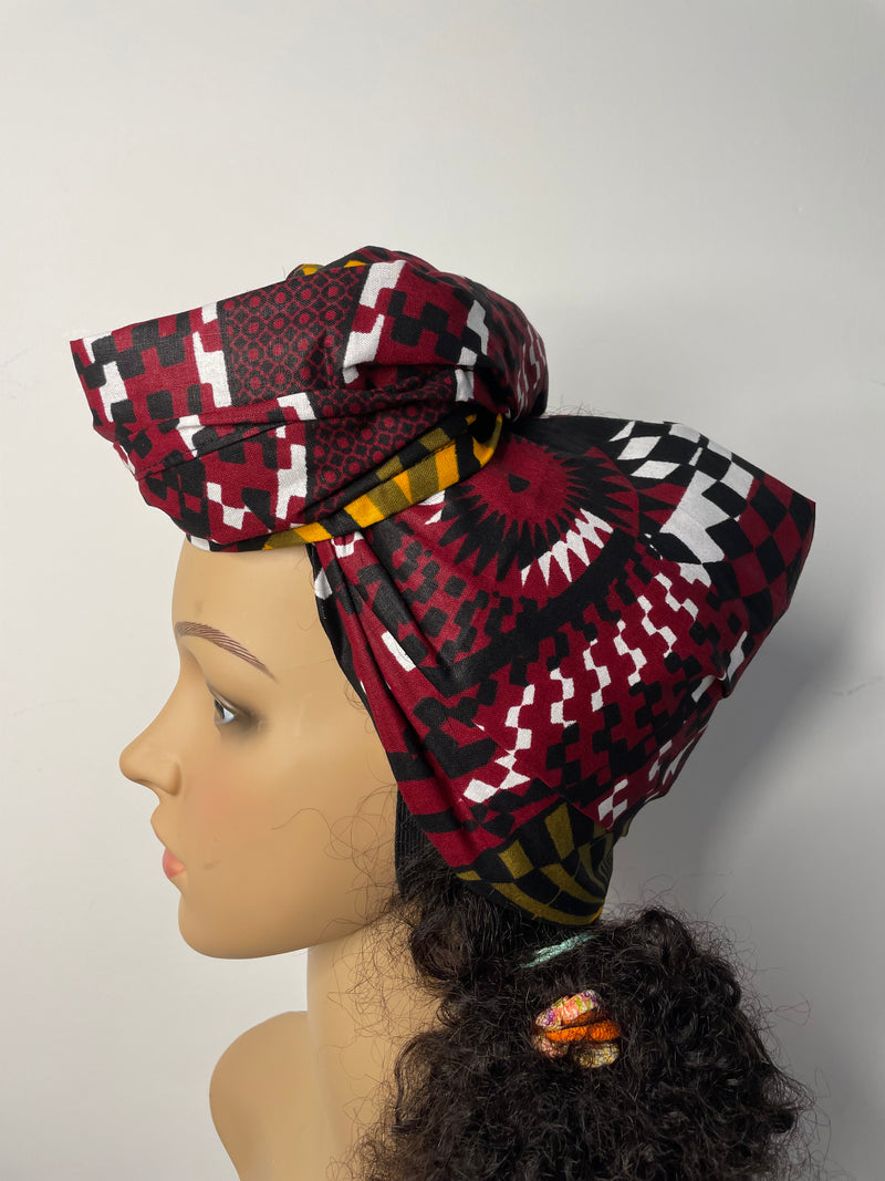 Sophia White and Red Ankara Headwrap/Scarf