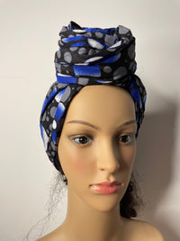 Doris Blue and Grey Ankara  Headwrap/Scarf