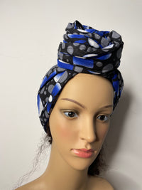 Doris Blue and Grey Ankara  Headwrap/Scarf