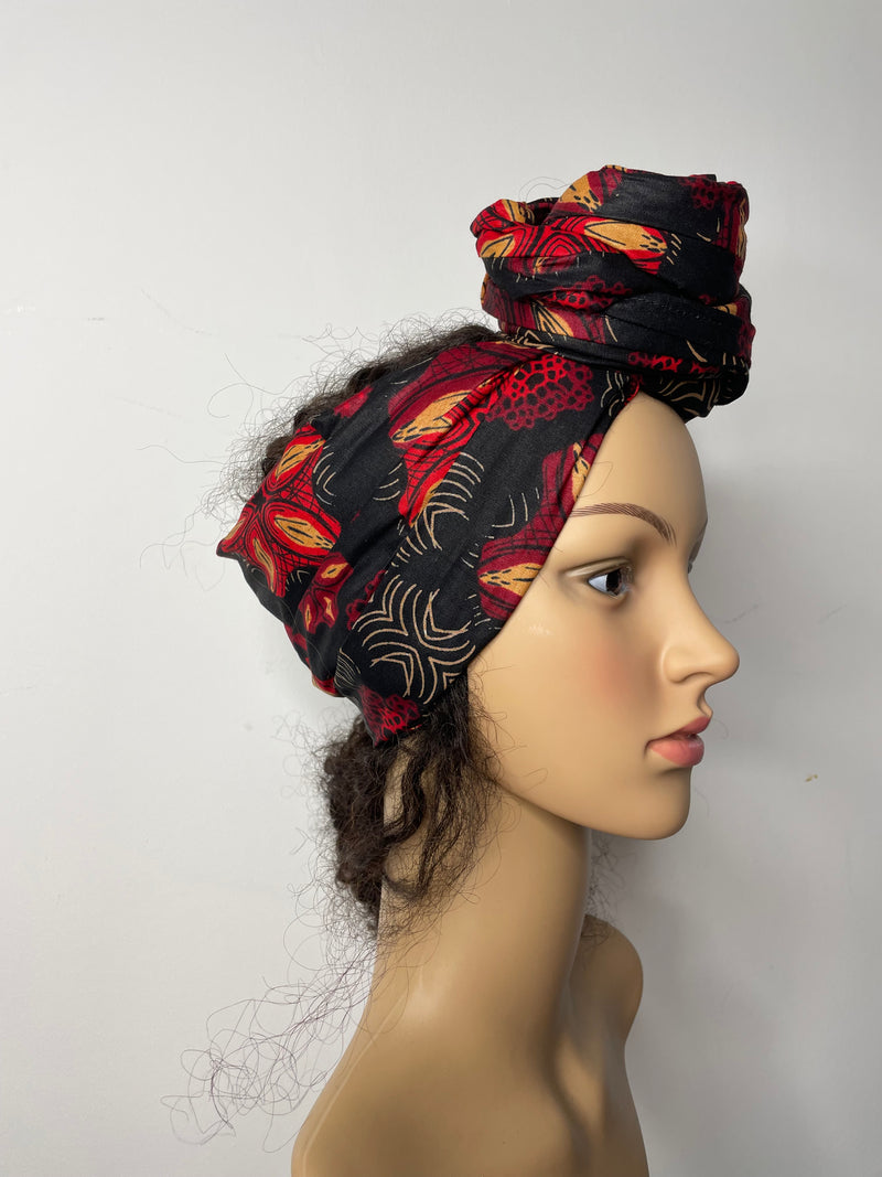 Janie Black and Red Ankara Headwrap/Scarf