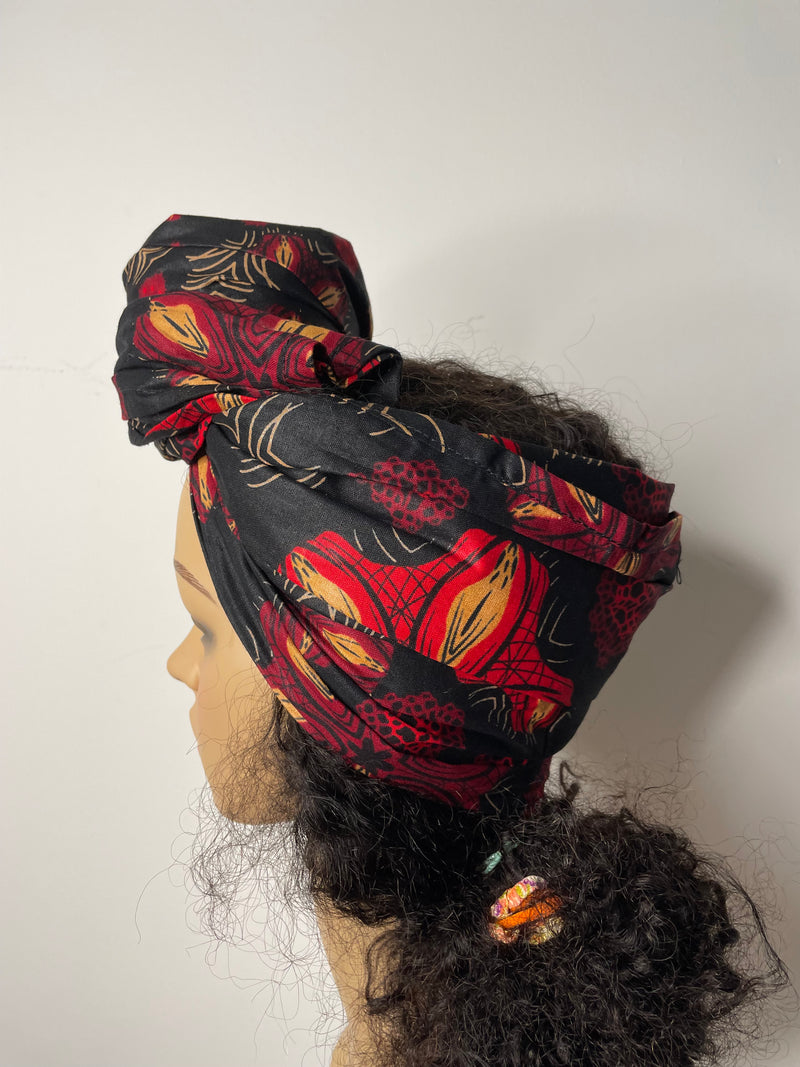 Janie Black and Red Ankara Headwrap/Scarf