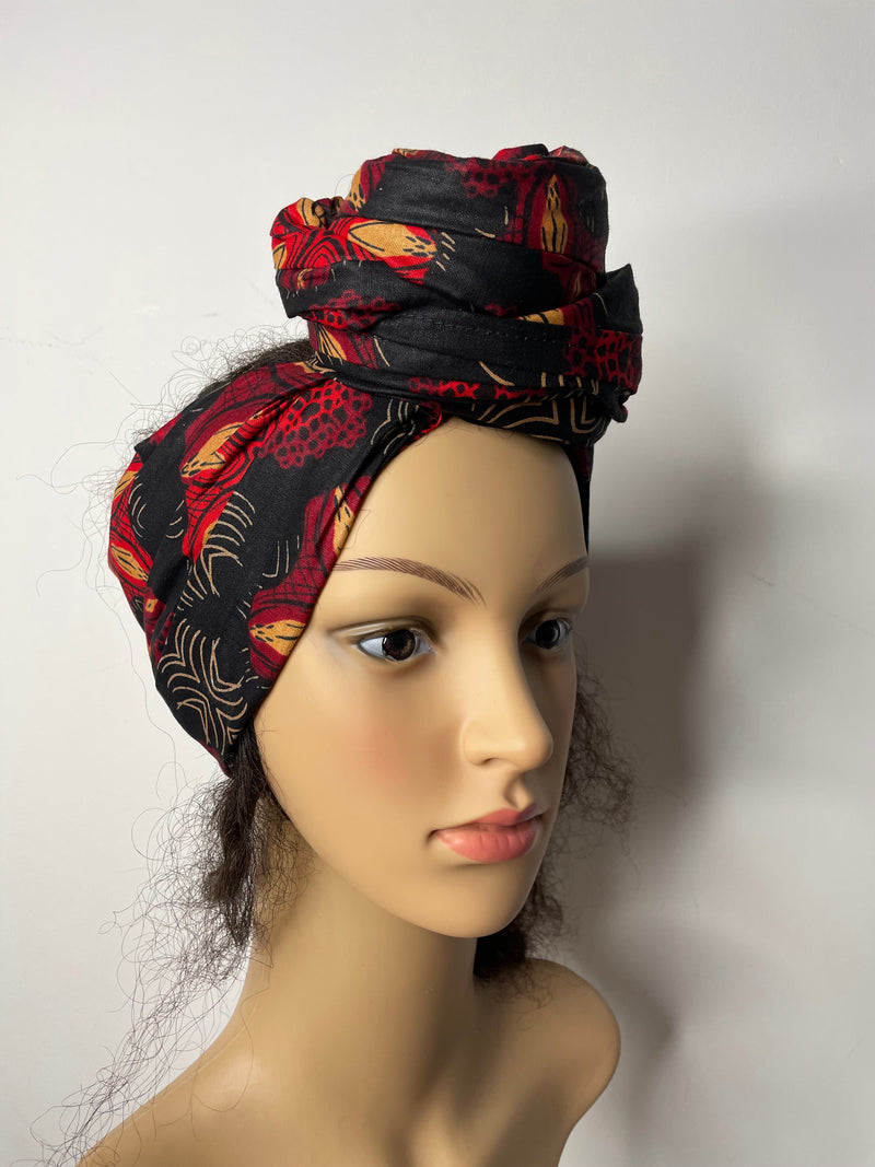 Janie Black and Red Ankara Headwrap/Scarf