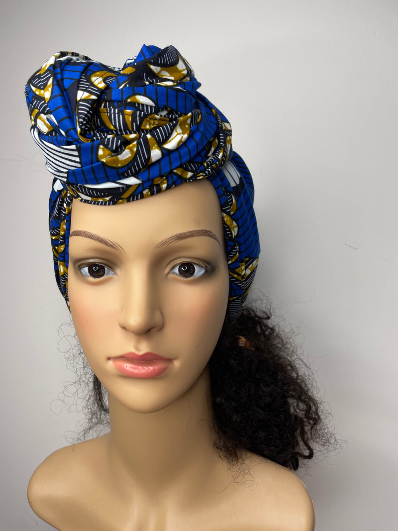 Amarachi Blue and White Ankara Headwrap/Scarf