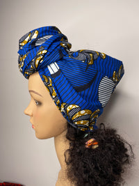 Amarachi Blue and White Ankara Headwrap/Scarf