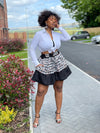 Uche Ankara Short Mini Skirt | Black and White African Print