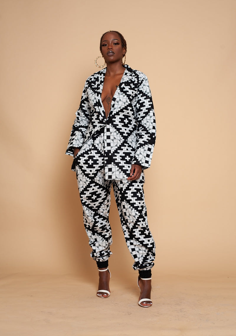 Alice Ankara Kimono Jacket | Black and White African Print