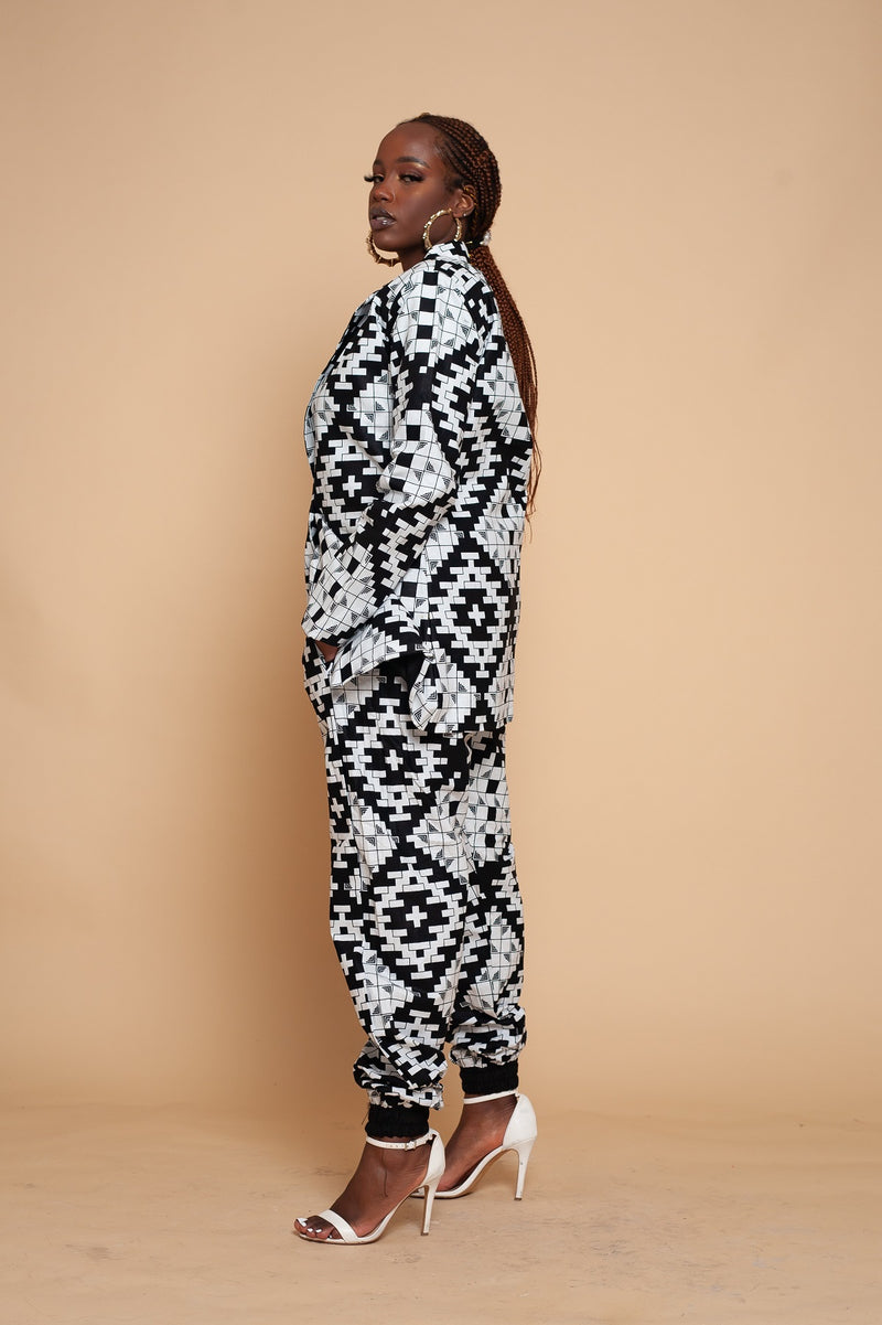 Alice Ankara Kimono Jacket | Black and White African Print