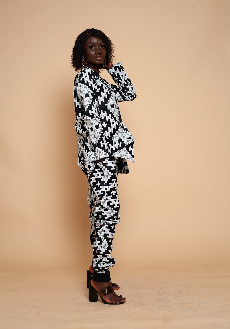 Alice Ankara Kimono Jacket | Black and White African Print