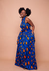 Aubrie Ankara Maxi Dress | Blue and Orange African Print