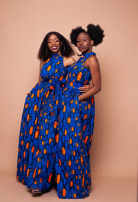 Aubrie Ankara Maxi Dress | Blue and Orange African Print