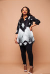 Efua Ankara Tunic Long Top | Black and White African Print