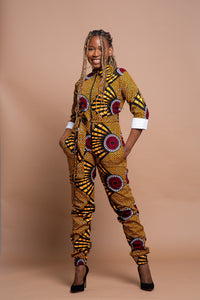 Maya Ankara Jumpsuit | Red and White Multicolored African Print