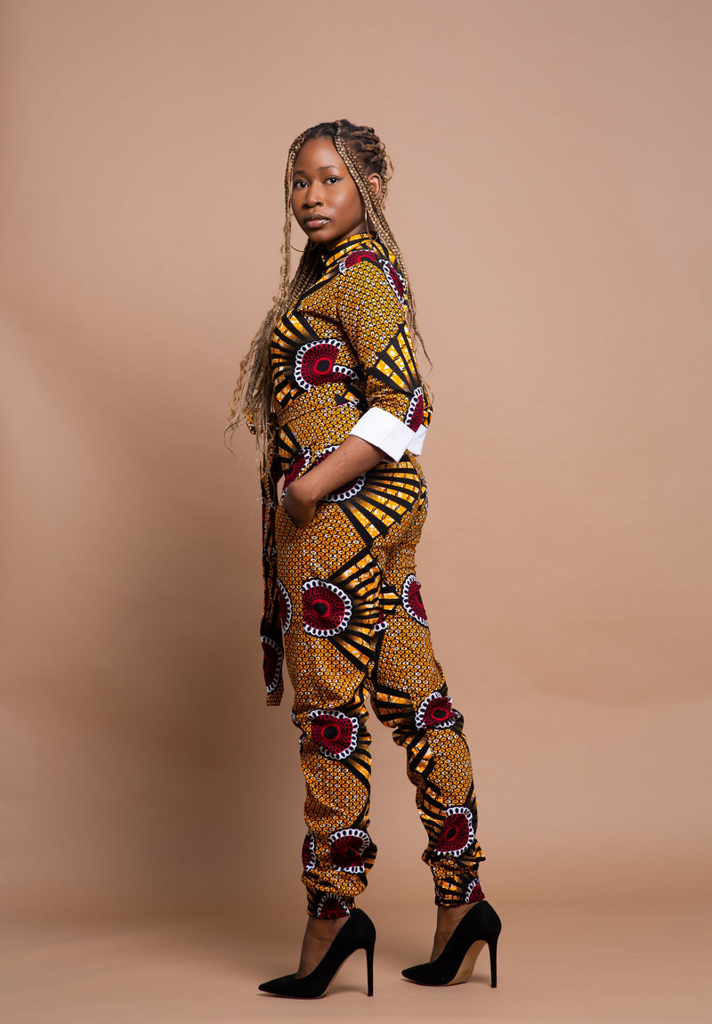 Maya Ankara Jumpsuit | Red and White Multicolored African Print