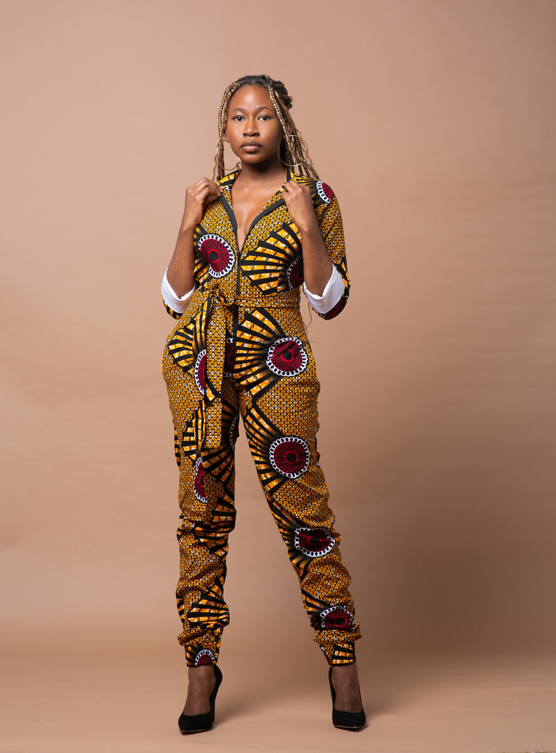 Maya Ankara Jumpsuit | Red and White Multicolored African Print