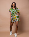 Rianna Ankara Playsuit | White and Yellow African Print