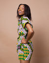 Rianna Ankara Playsuit | White and Yellow African Print