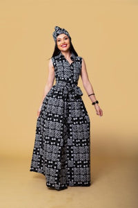 Alkeba Ankara Maxi Dress | Black and White African Tribal Print