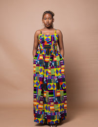 Dolly Ankara Maxi Dress | Yellow Multicolored African Tribal Print