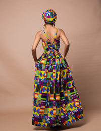 Dolly Ankara Maxi Dress | Yellow Multicolored African Tribal Print