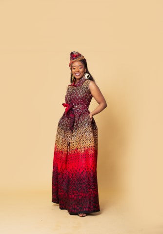 Awah Ankara Maxi Dress | Red and Yellow African Print