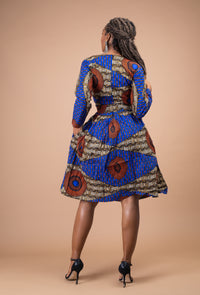 Jayne Ankara Midi Dress | Blue and Brown African Print