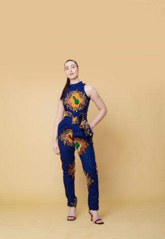 Mylah Ankara Jumpsuit | Blue and Yellow African Print