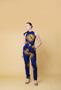 Mylah Ankara Jumpsuit | Blue and Yellow African Print