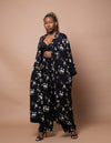 Akachi Long Kimono Jacket | Black Floral Print