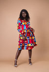 Jessica Ankara Wrap Midi Dress | Red and White Multicolored African Print