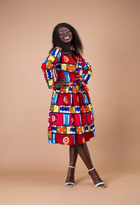 Jessica Ankara Wrap Midi Dress | Red and White Multicolored African Print